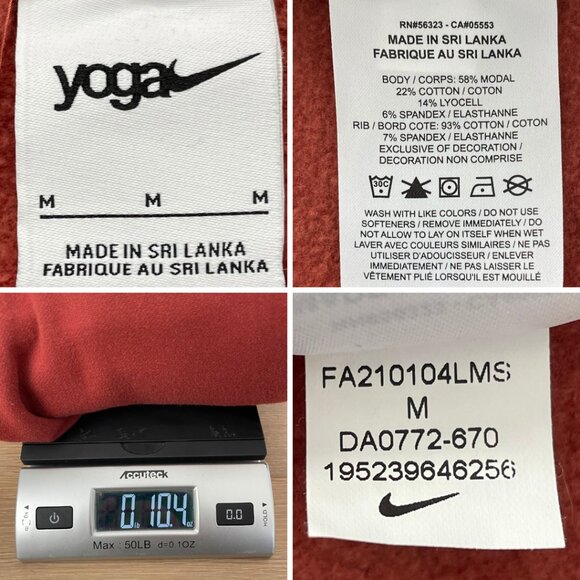 Nike Yoga Sweatshirt Women Medium Redstone Brown Rust Red Luxe Fleece DA0772-670 - Picture 12 of 12